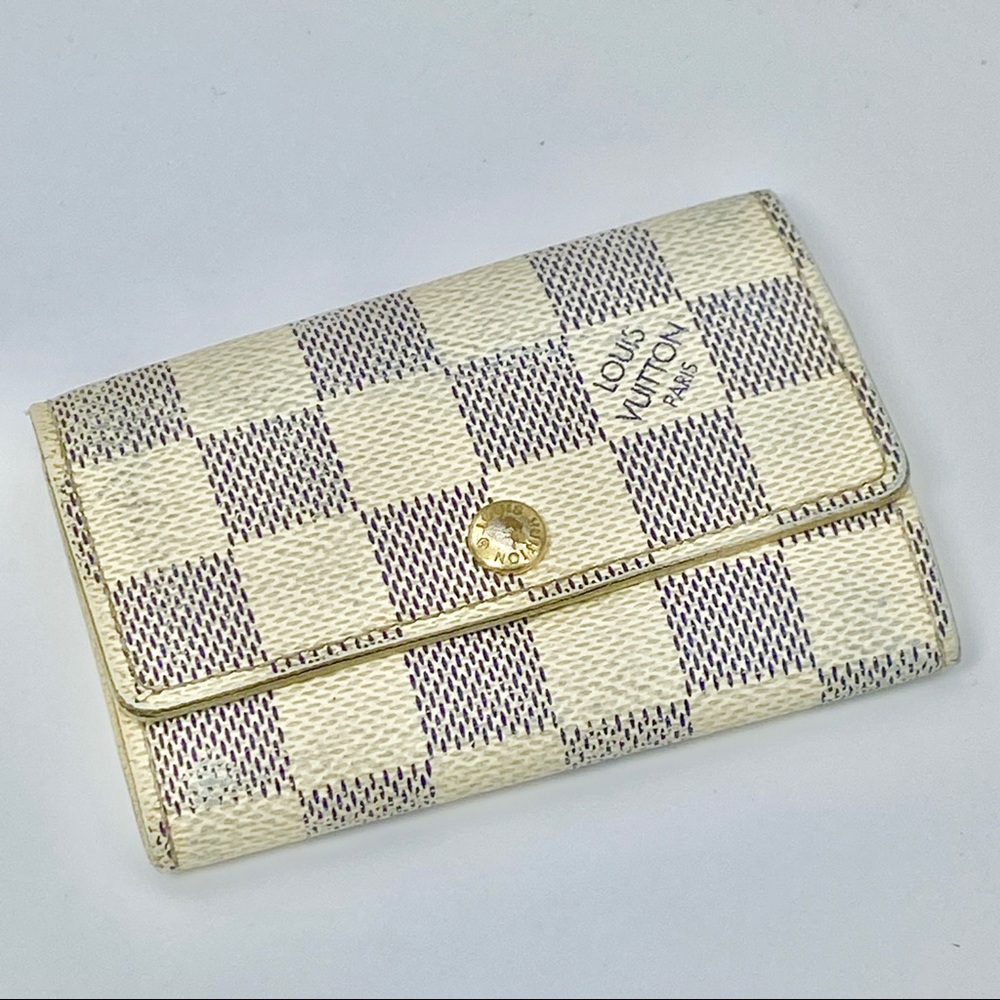 LOUIS VUITTON DAMIER AZUR WHITE CHECKERED 6 KEY HOOK HOLDER POUCH WALLET